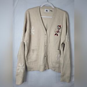 Disney Minnie Mouse Embroidered Beige Cardigan Sweater Size XL